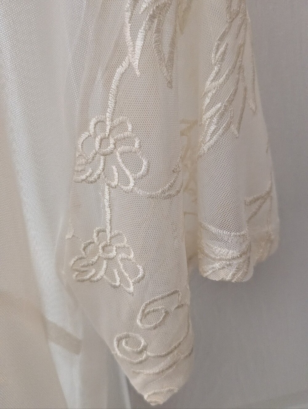 Sheer Cream Tone Embroidered Short Sleeve Top